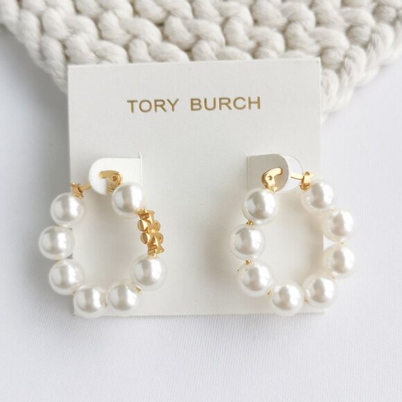 Tory Burch Pearl Hoop Earrings - Picture 1 of 4